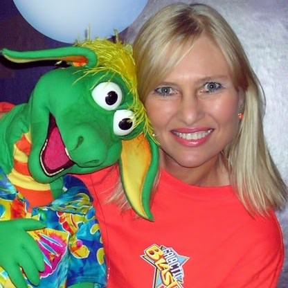 Jacki Manna with her figure JoJo Bean